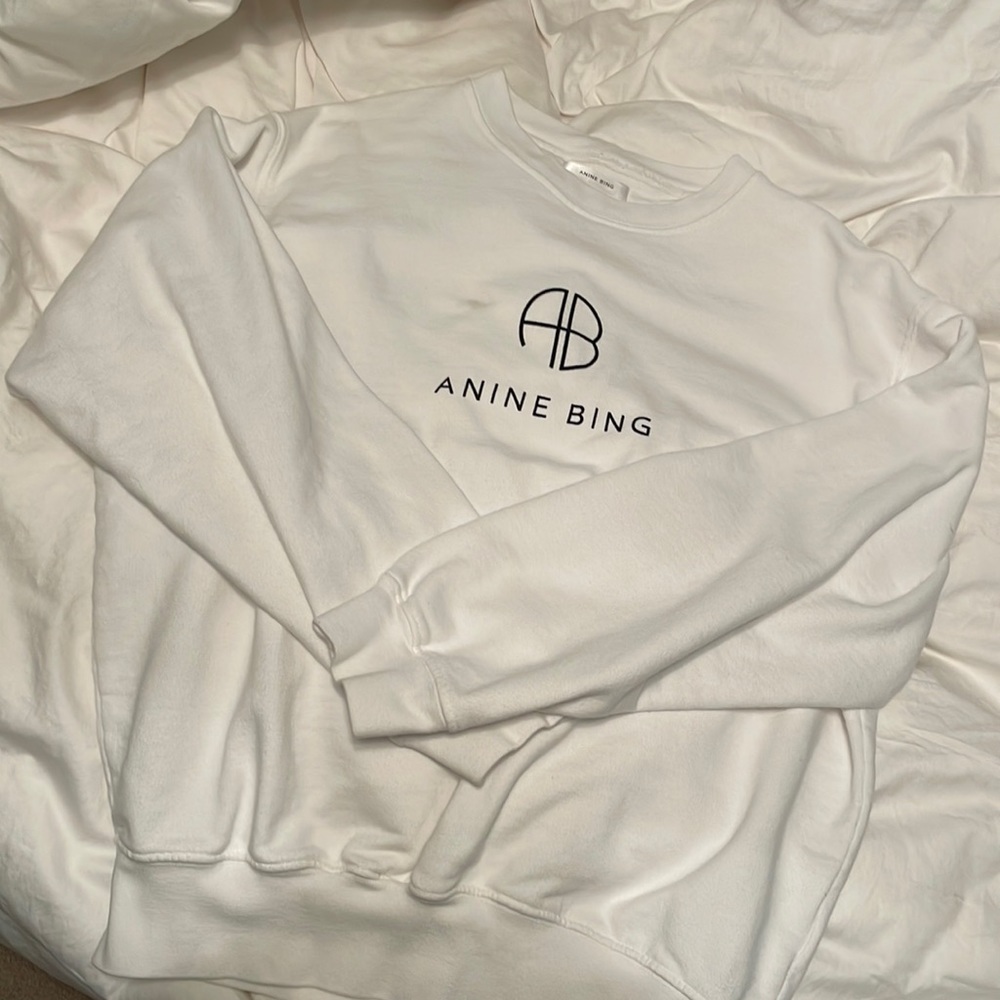 Anine Bing White Logo Pullover Sweatshirt
